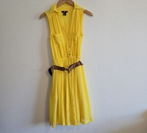 H&M Yellow Midi Dress with Brown Belt